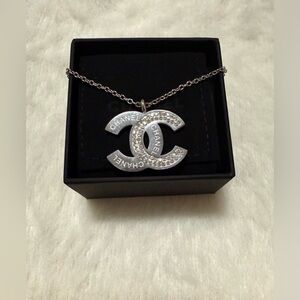 Silver Crystal CC Pendant Necklace